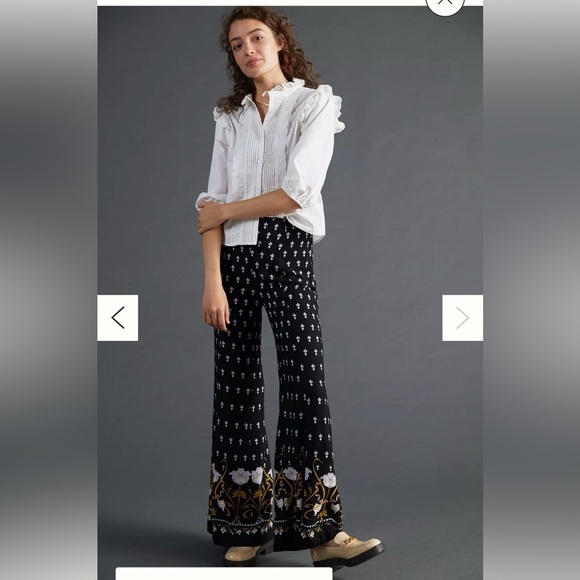 Anthropologie Pants - Anthropologie wide leg pants Black with floral accent size 4